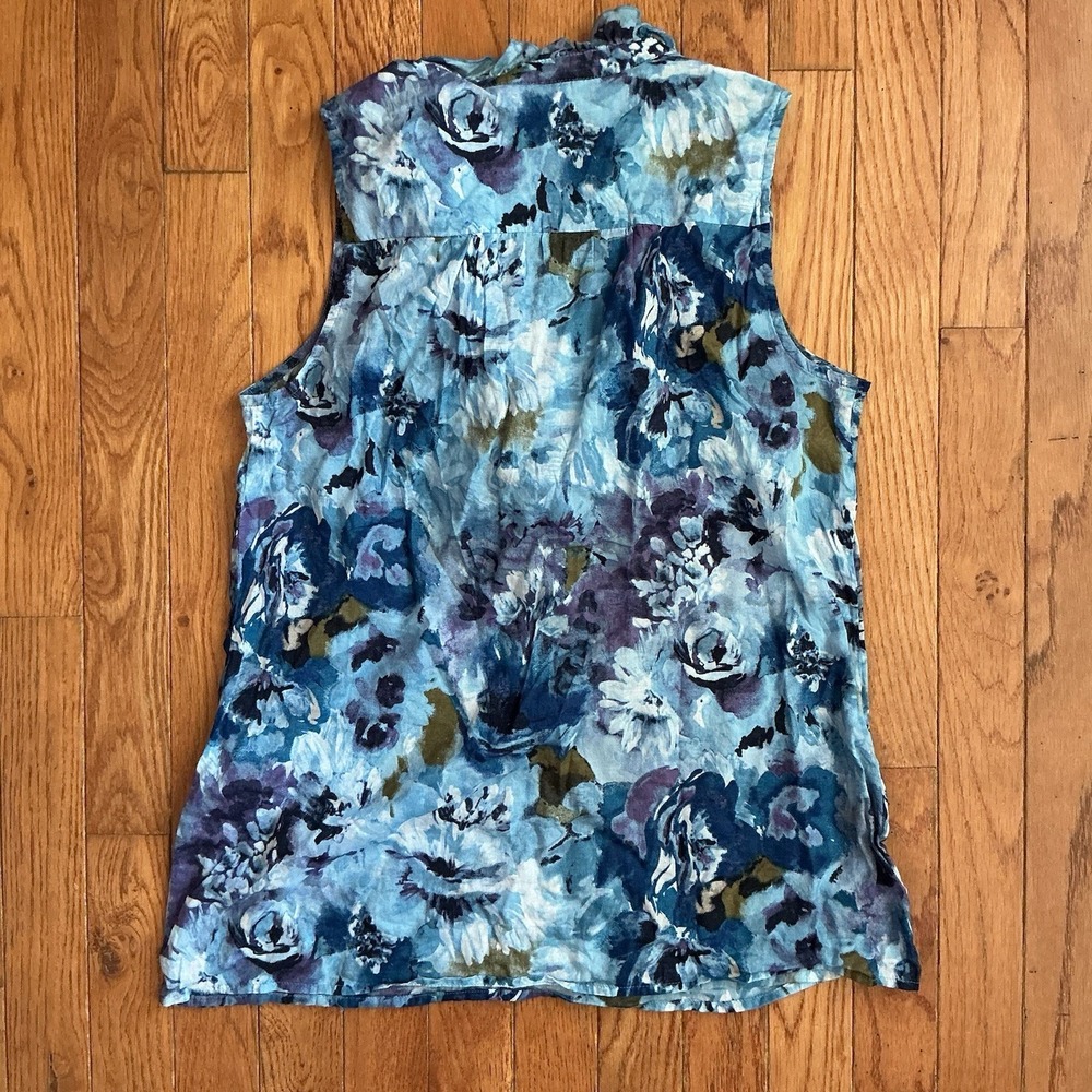 LOFT Multicolor Sleeveless Ruffle-Front Blouse - 100% Cotton - Sz Small - Picture 5 of 7